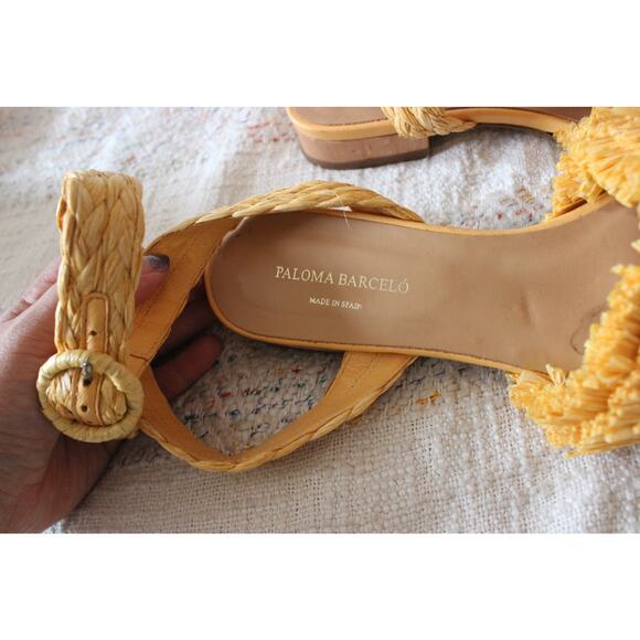 Paloma Barcelo Giselle Yellow Raffia Straw Strap Sandals Size 37 - Picture 3 of 3